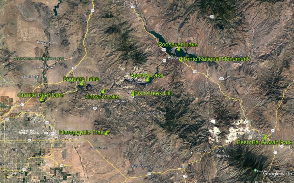 Picture of map of Salt River dams and lakes