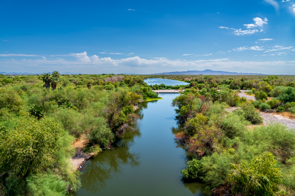 Photo of confluence of Gila and Salt Rivers at Base and Meridian Wildlife Area